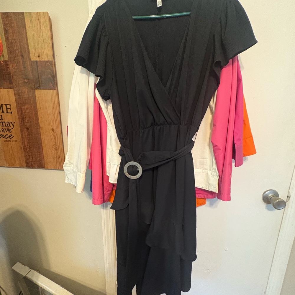 Sofia by Sofia Vergara Black and Pink Sheath Dress with Flutter Sleeves cute